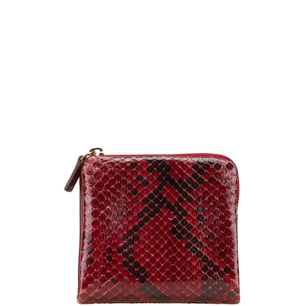 Celine Bifold Python Wallet Red Zipper Leather Bl… - image 1